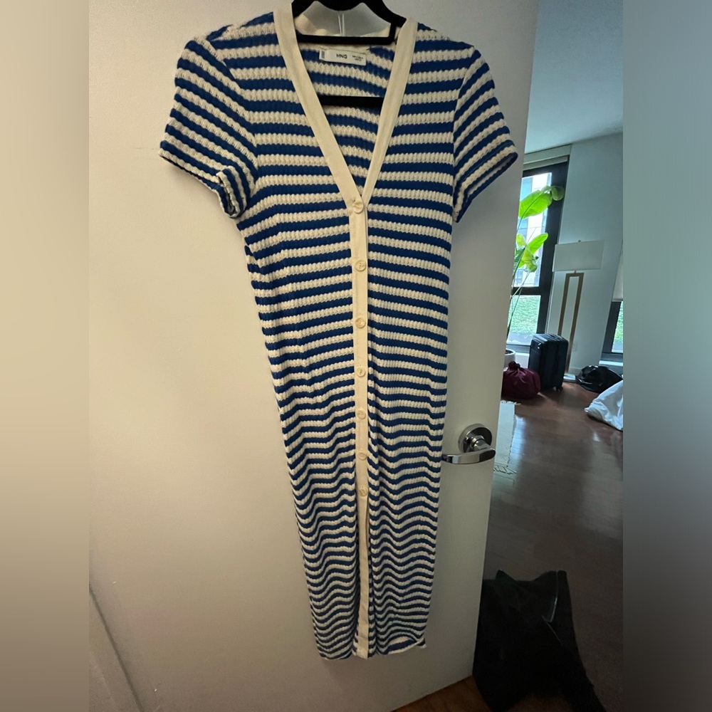 Mango striped crochet midi button down dress